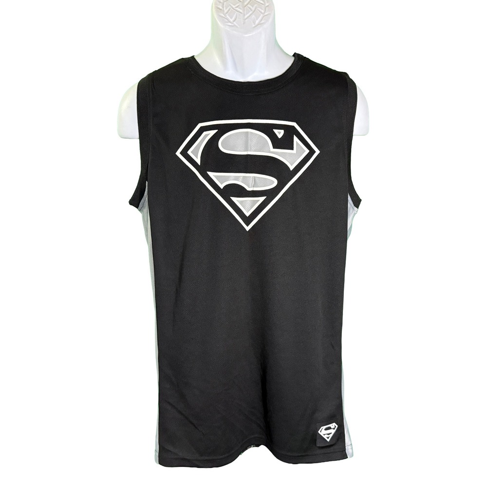 DC Comics Superman Jersey Tank Top Mens Medium Black Mesh Sleeveless 00 Logo